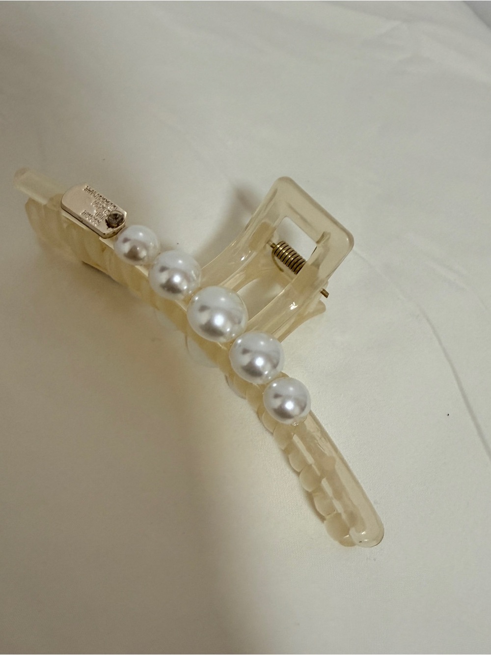 Pearl-Trim Cream Hair Claw Clip - Women Accessories